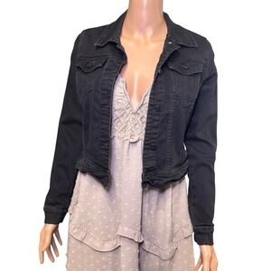Wax Jean Womens‎ Black Cropped Denim Trucker Jacket Style 90017 Size S